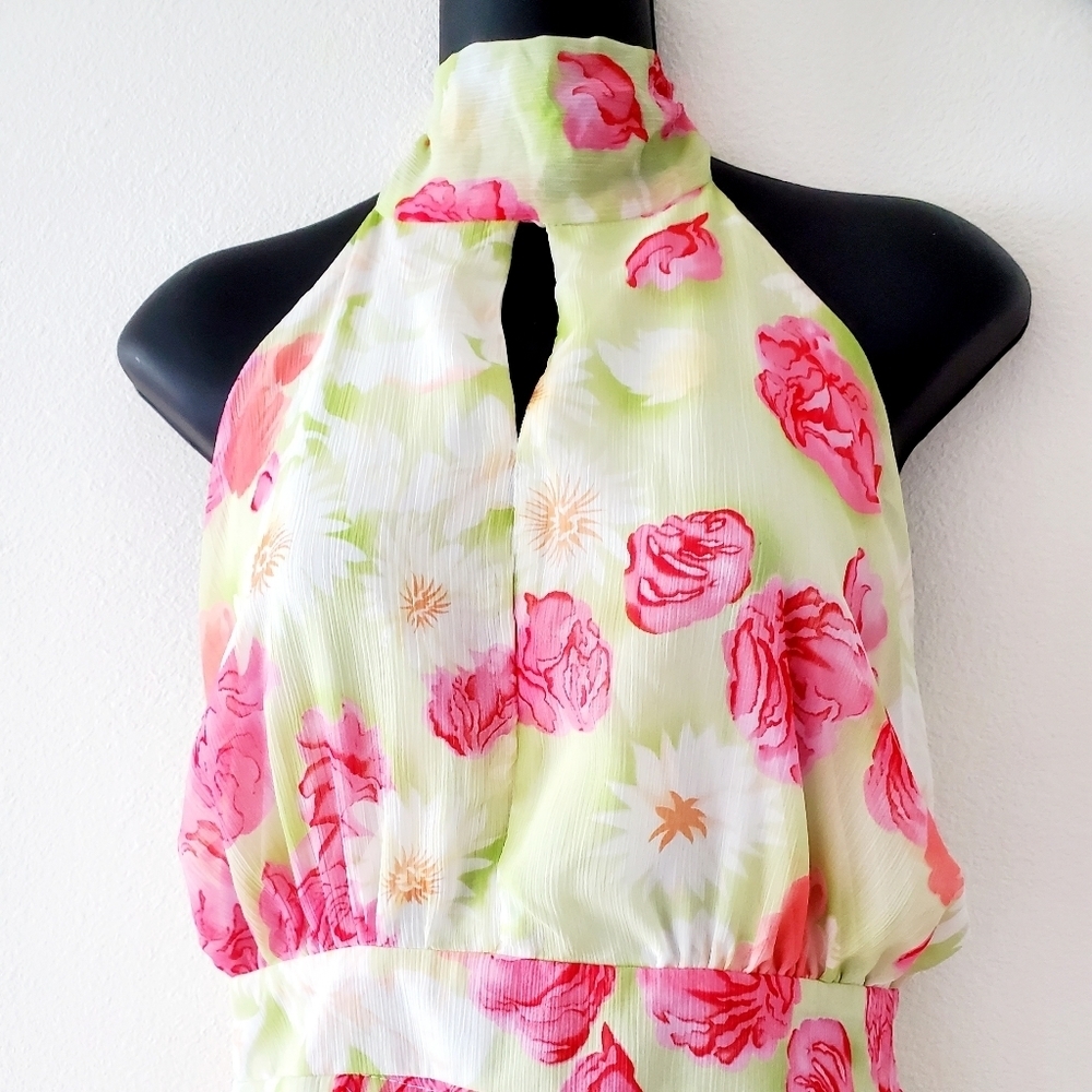 Ella Samani Women's Pink Floral Halter Neck Slim Maxi Dress Size M - Picture 5 of 10